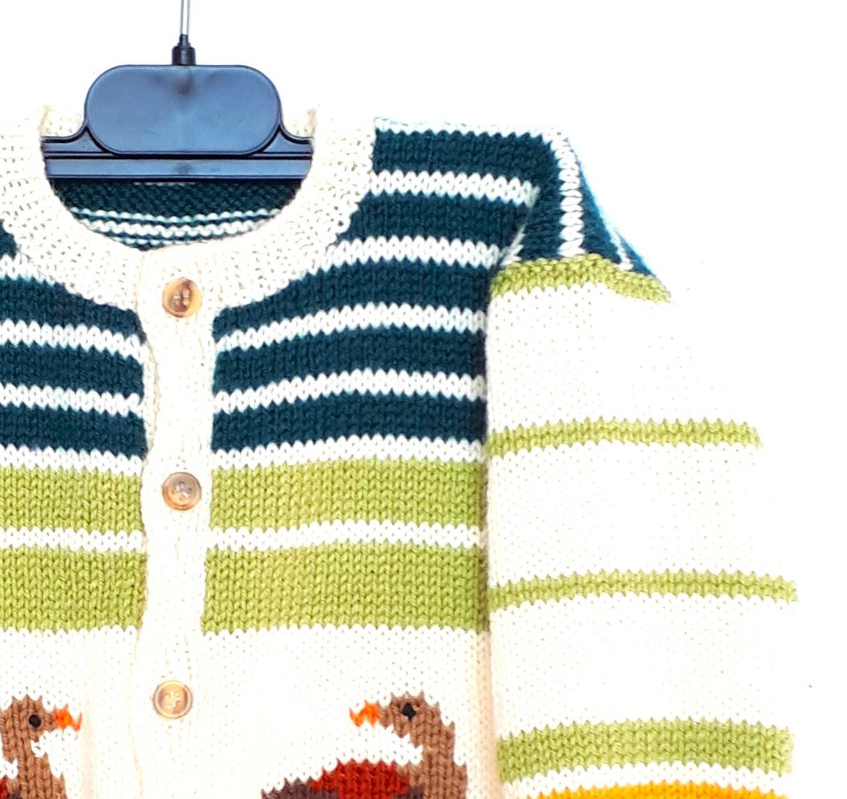 Gilet bébé fait main, layette en laine avec des canards devant et dos, taille 1 an – Image 5