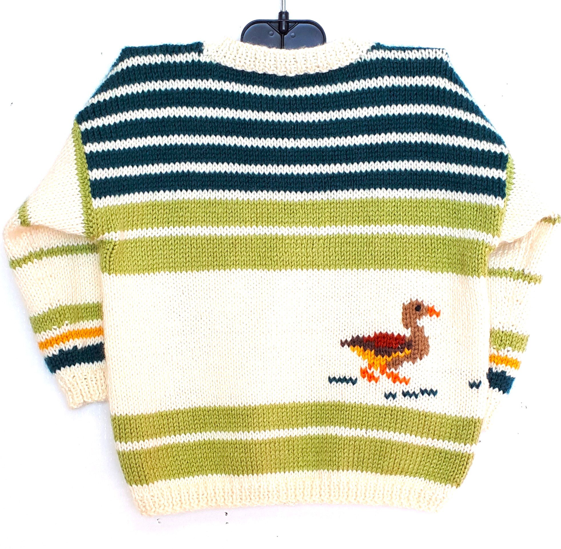 Gilet bébé fait main, layette en laine avec des canards devant et dos, taille 1 an – Image 3