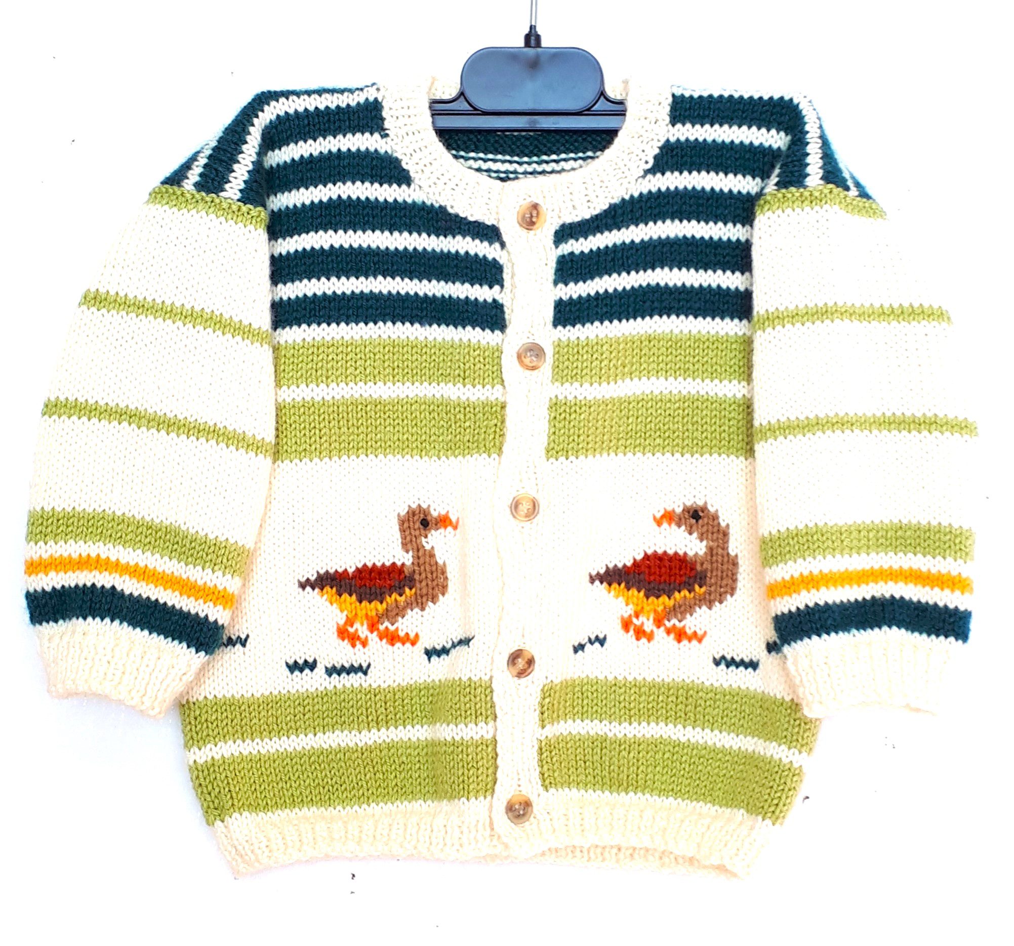 Gilet bébé fait main, layette en laine avec des canards devant et dos, taille 1 an – Image 2