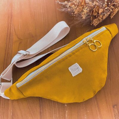 Sac banane velours jaune moutarde