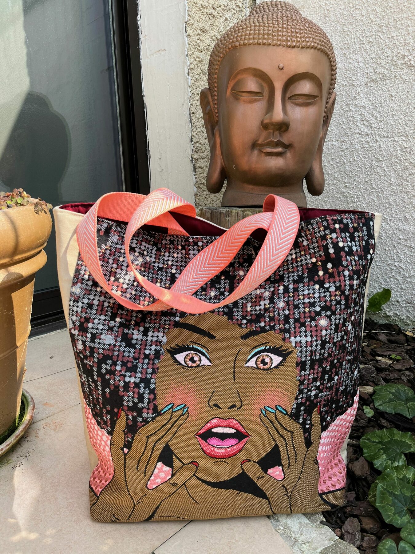SAC CABAS DISCO ROSE - LEELOA - FAIT MAIN