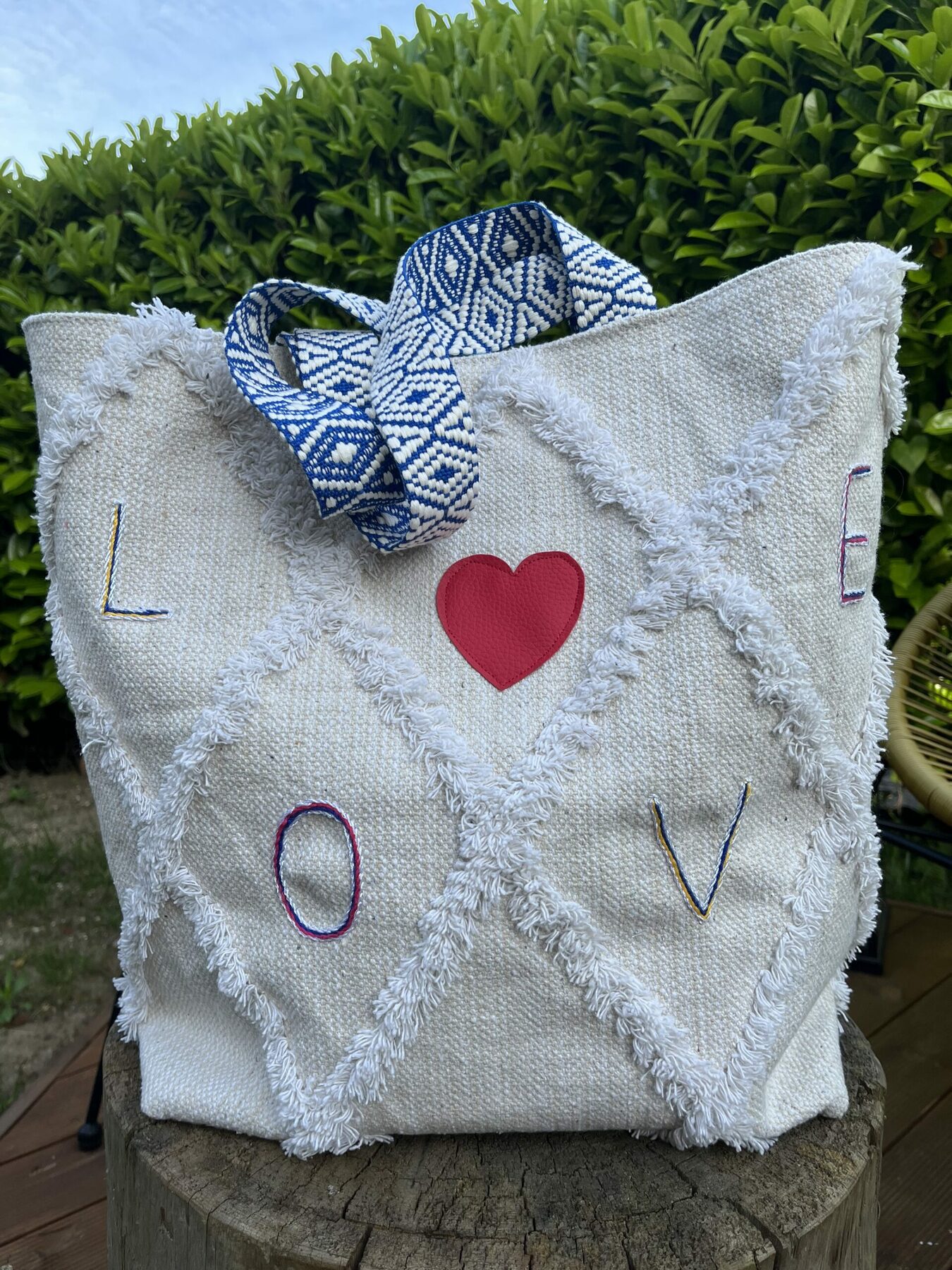 sac cabas "love" bleu - leeloa - fait main