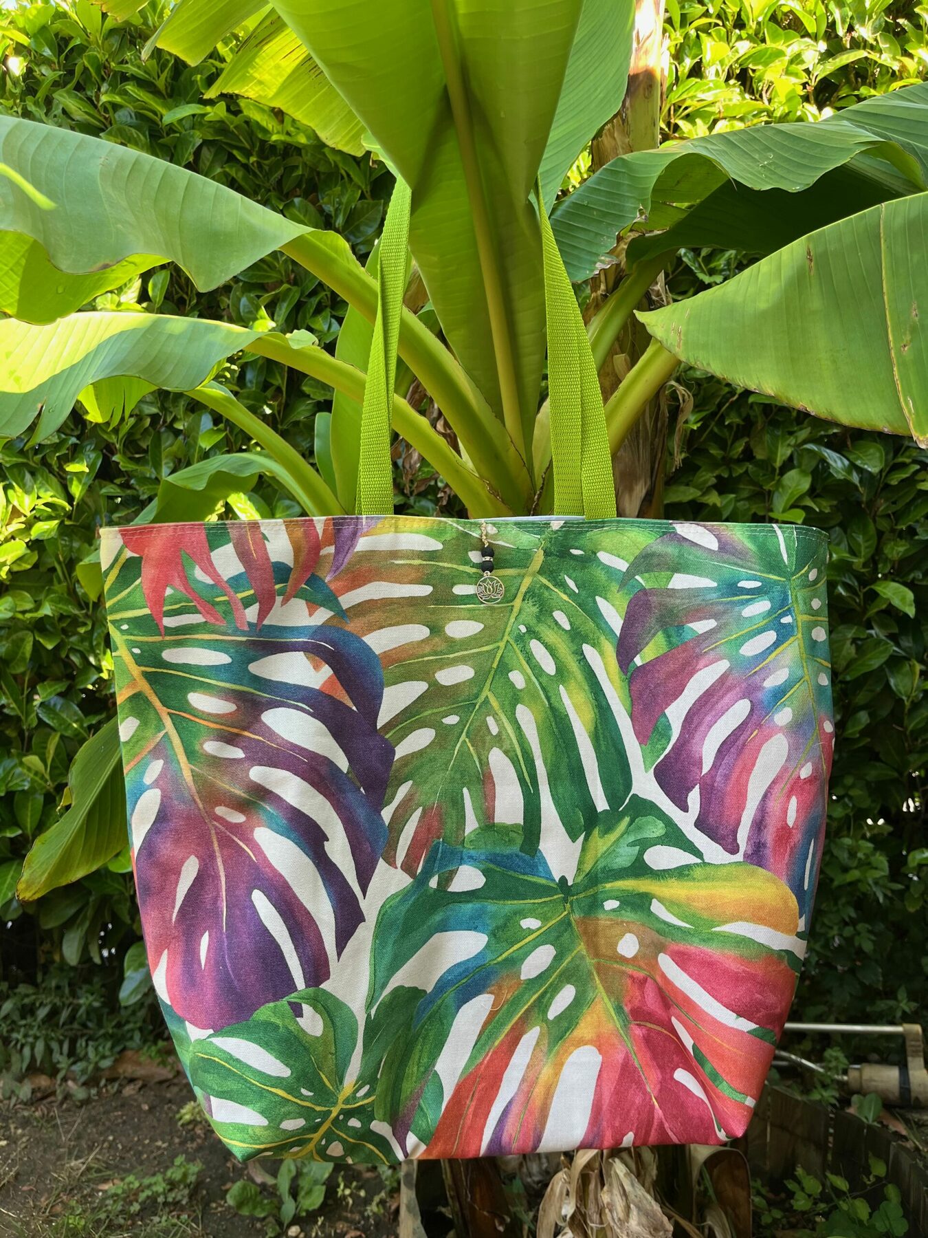 SAC TOTE-BAG TROPICAL VERT - LEELOA - FAIT MAIN