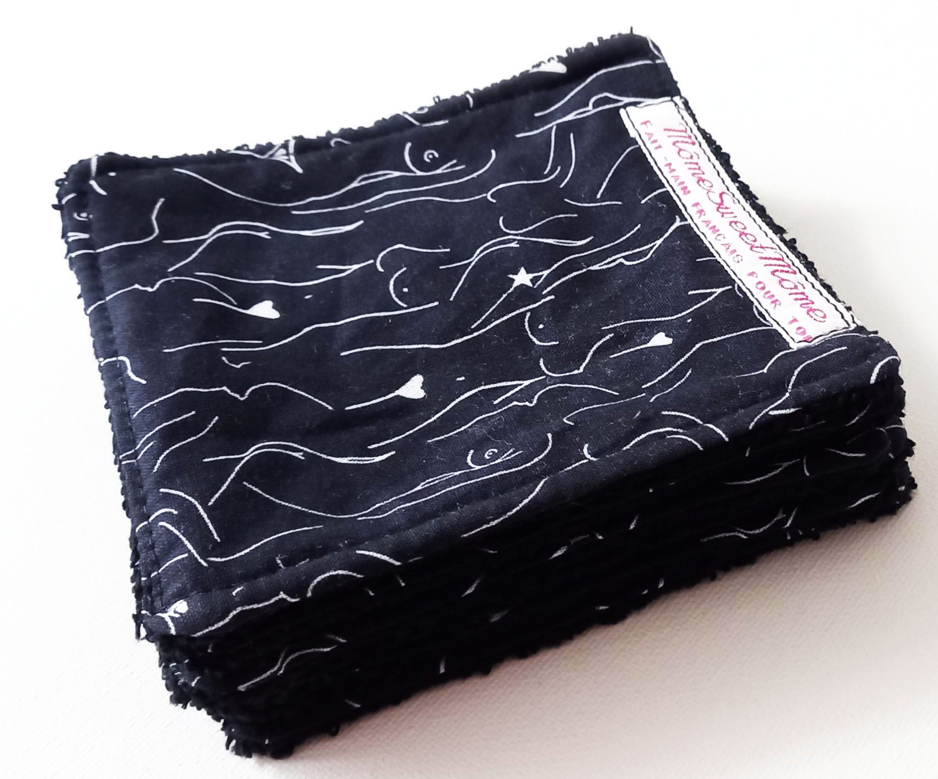 Grandes lingettes lavables SILHOUETTES (lot de 3) - Lingettes hygiéniques lavables et réutilisables - Papier hygiénique lavable et réutilisable