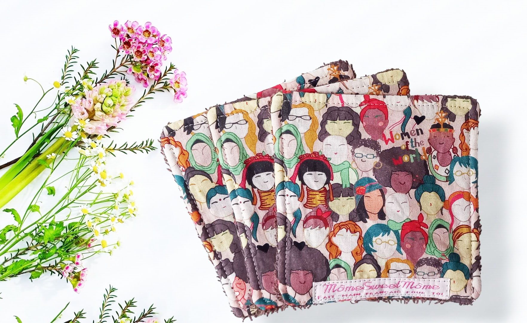 Grandes lingettes lavables WOMEN OF THE WORLD (lot de 3) - Lingettes hygiéniques lavables et réutilisables - Papier hygiénique lavable et réutilisable