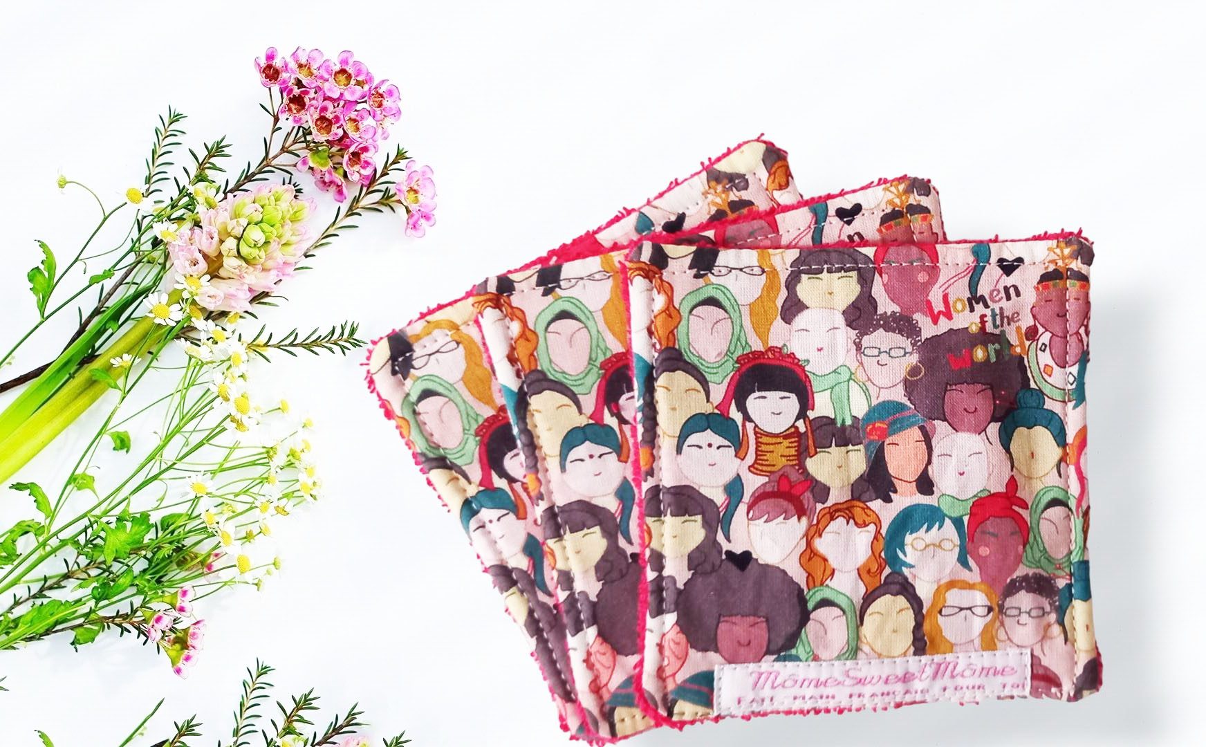 Grandes lingettes lavables WOMEN OF THE WORLD (lot de 3) - Lingettes hygiéniques lavables et réutilisables - Papier hygiénique lavable et réutilisable