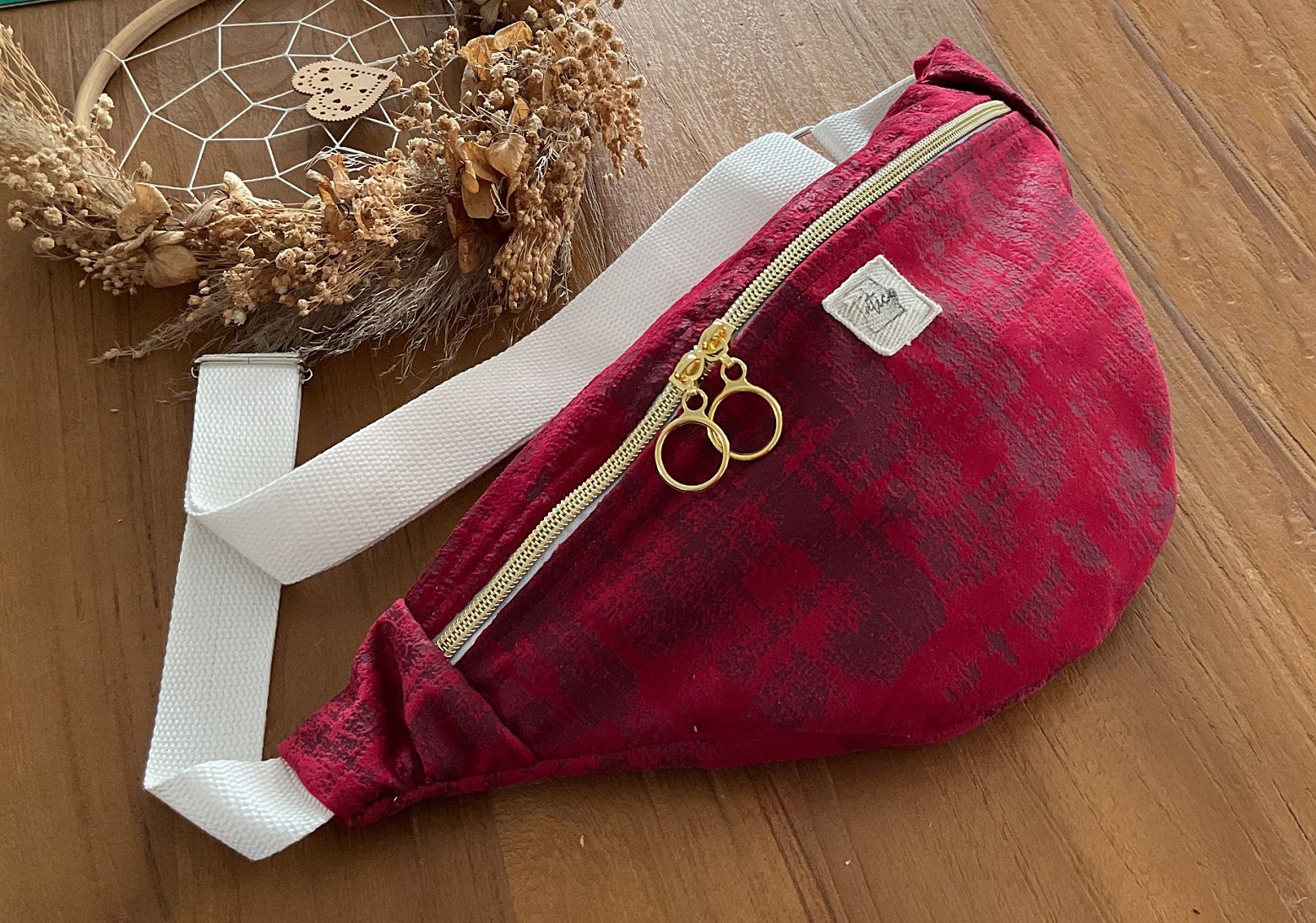 Sac banane velours rouge
