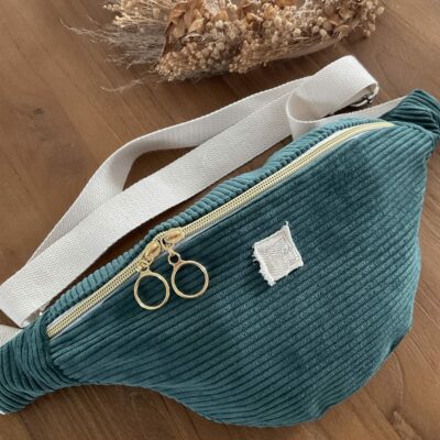 Sac banane velours côtelé vert sapin