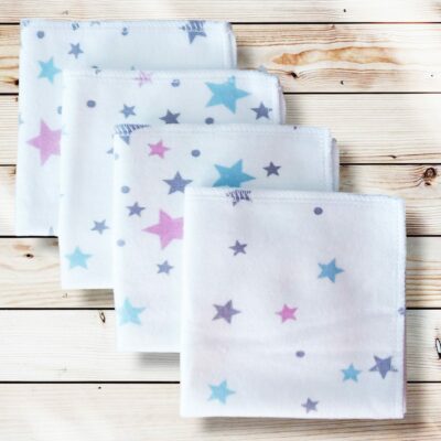 4 mouchoirs en flanelle de coton Bio lavables et réutilisables pour enfant - ETOILES (22 x 22 cm) mouchoir alternatif et durable - hanckies