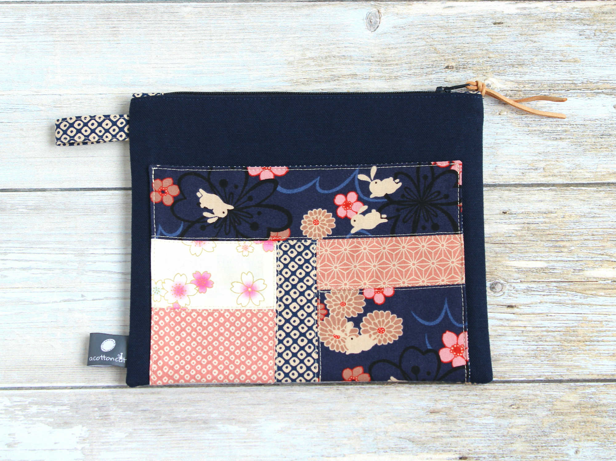 Pochette japonaise patchwork, porte chéquier, trousse avec poche extérieure – Image 2