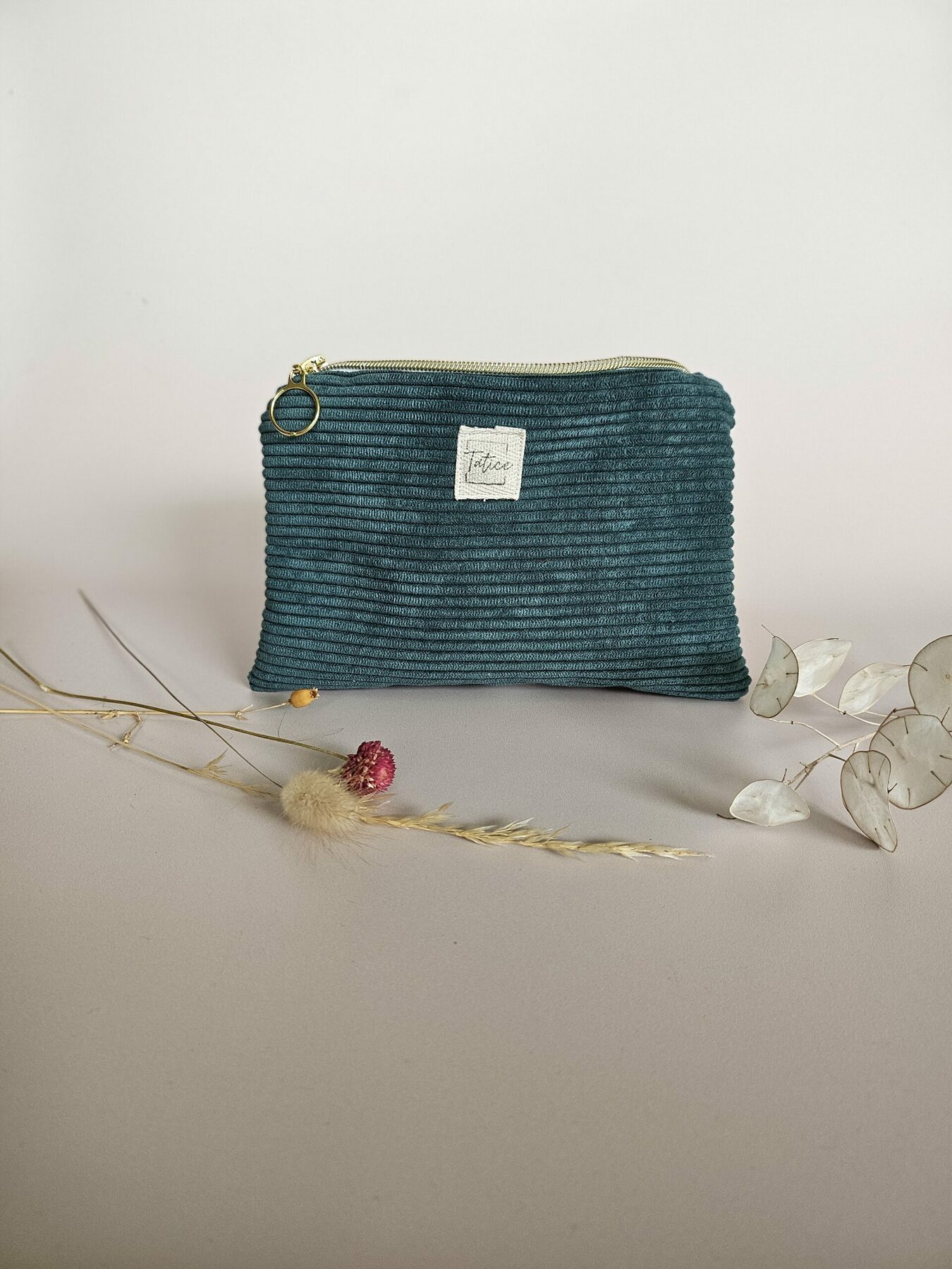 Trousse pochette velours côtelé vert sapin – Image 3