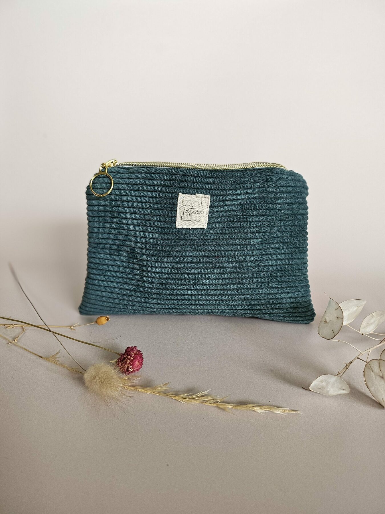 Trousse pochette velours côtelé vert sapin – Image 2