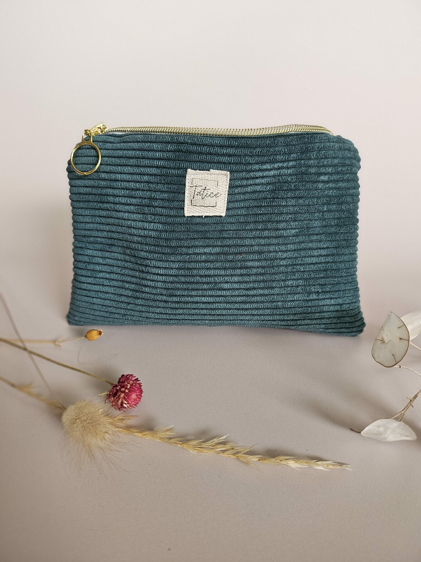 Trousse pochette velours côtelé vert sapin