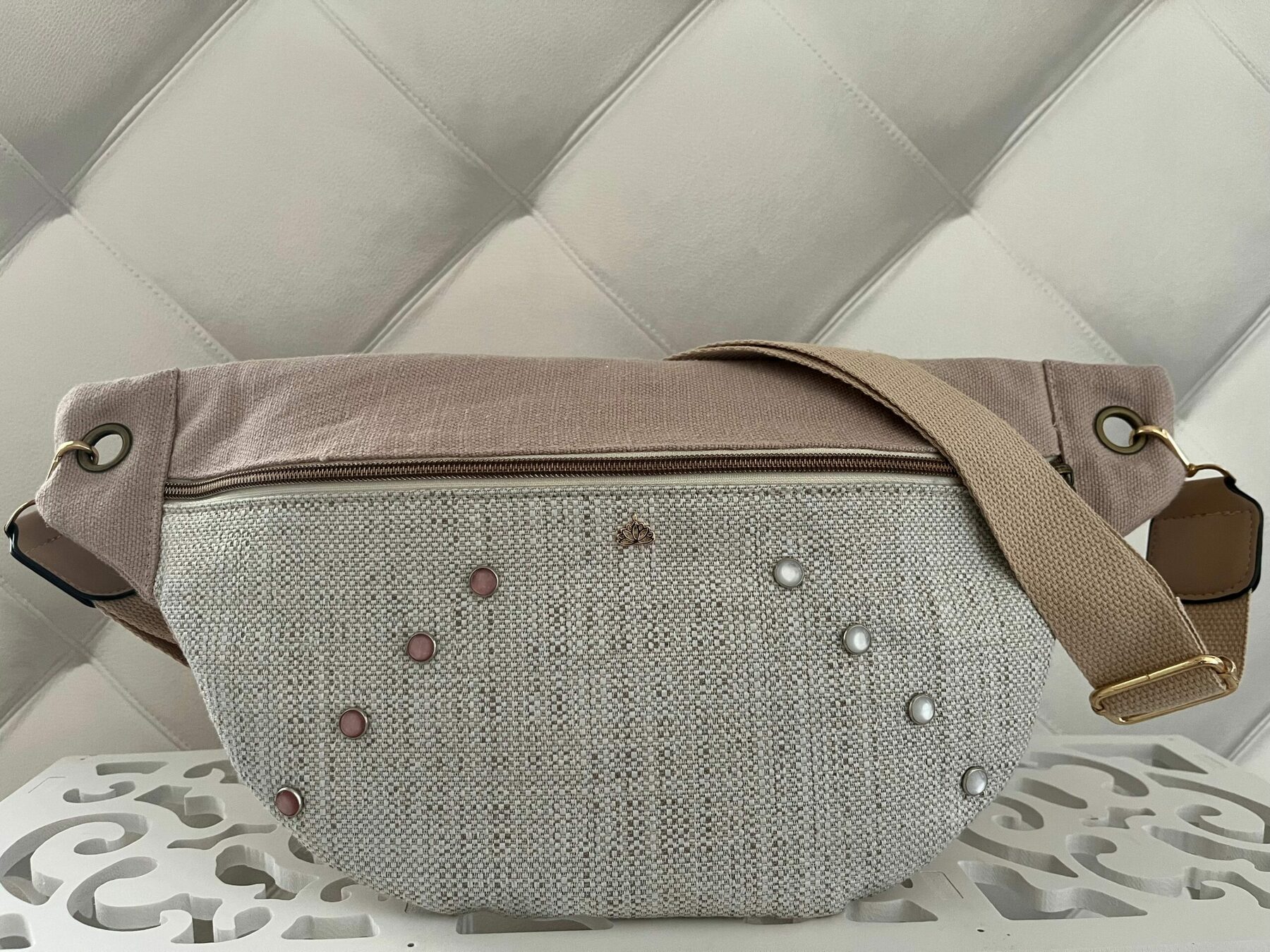 sac banane leeloa - fait main - lin vieux rose