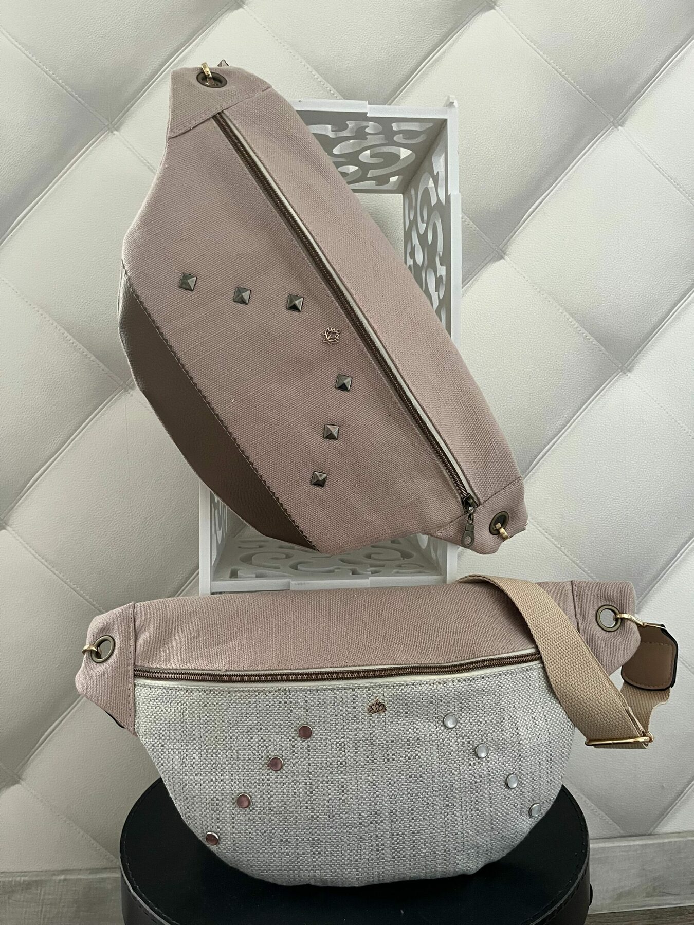 sac banane leeloa - fait main - lin vieux rose