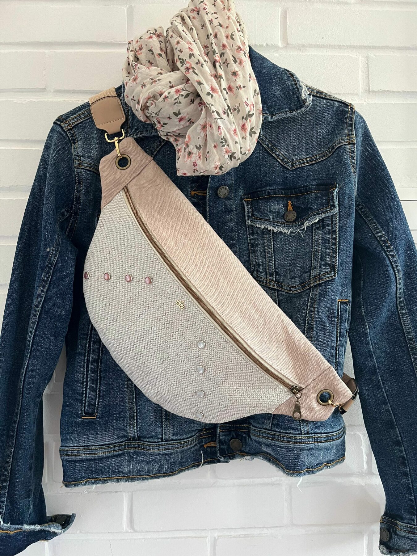 sac banane leeloa - fait main - lin vieux rose