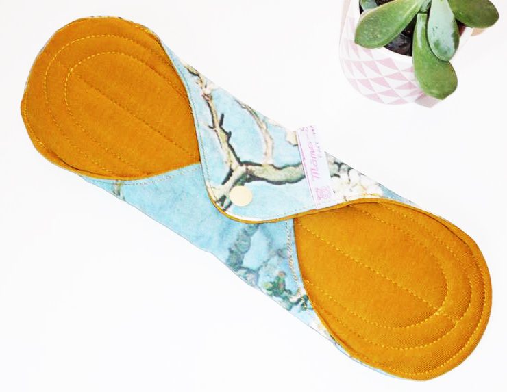 Serviette Hygiénique Lavable flux abondants ou la nuit - AMANDIER EN FLEUR (XL/ Nuit) - Zéro déchet - shl - serviette périodique