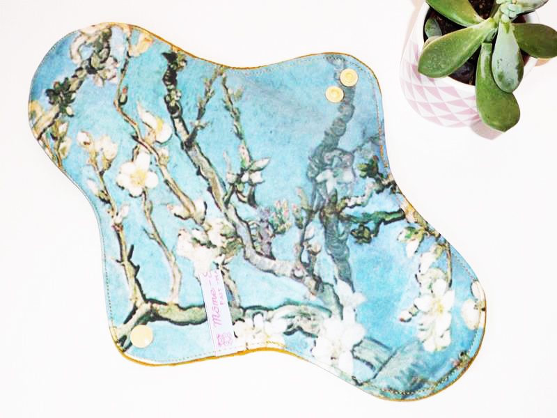 Serviette Hygiénique Lavable flux abondants ou la nuit - AMANDIER EN FLEUR (XL/ Nuit) - Zéro déchet - shl - serviette périodique