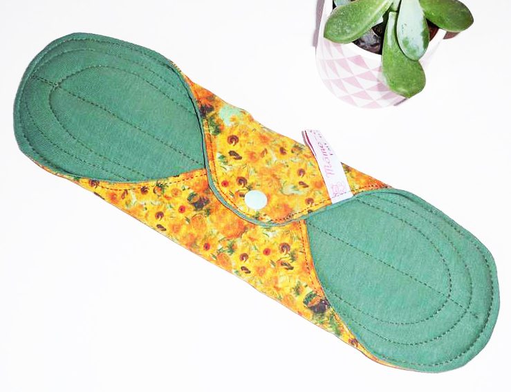 Serviette Hygiénique Lavable flux abondants ou la nuit - TOURNESOLS (XL/ Nuit) - Zéro déchet - shl - serviette périodique