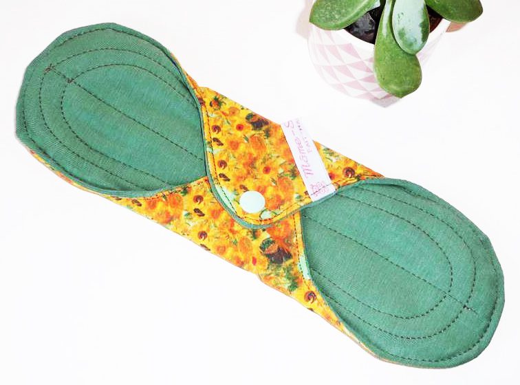 Serviette Hygiénique Lavable flux moyens à forts - LES TOURNESOLS (L) - Zéro déchet - shl - serviette périodique (Van Gogh)