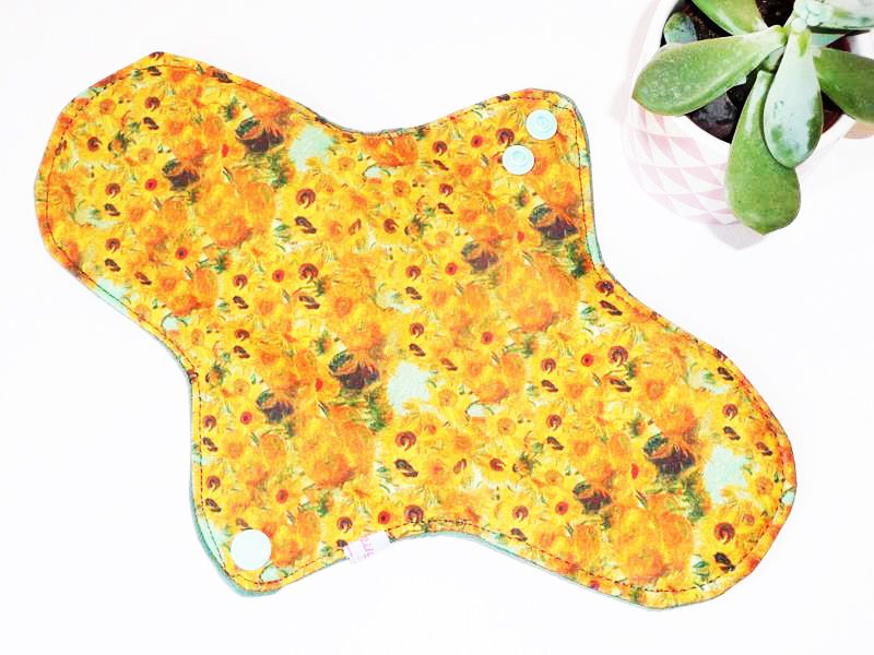 Serviette Hygiénique Lavable flux moyens à forts - LES TOURNESOLS (L) - Zéro déchet - shl - serviette périodique (Van Gogh)