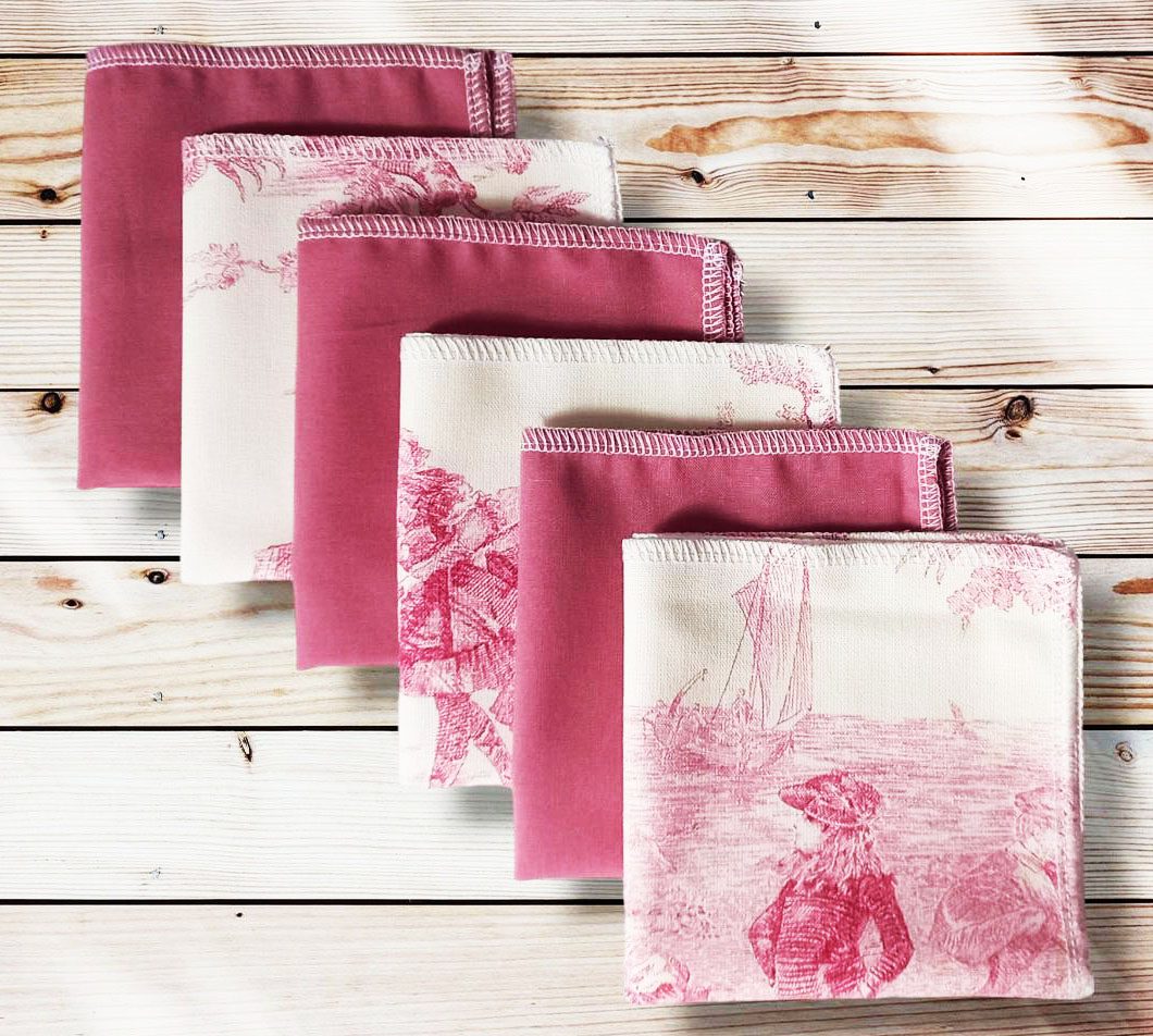 Lot 6 grands mouchoirs en coton lavables et réutilisables - TOILE DE JOUY (25 x 25 cm) Mouchoir alternatif et durable - Hanckies
