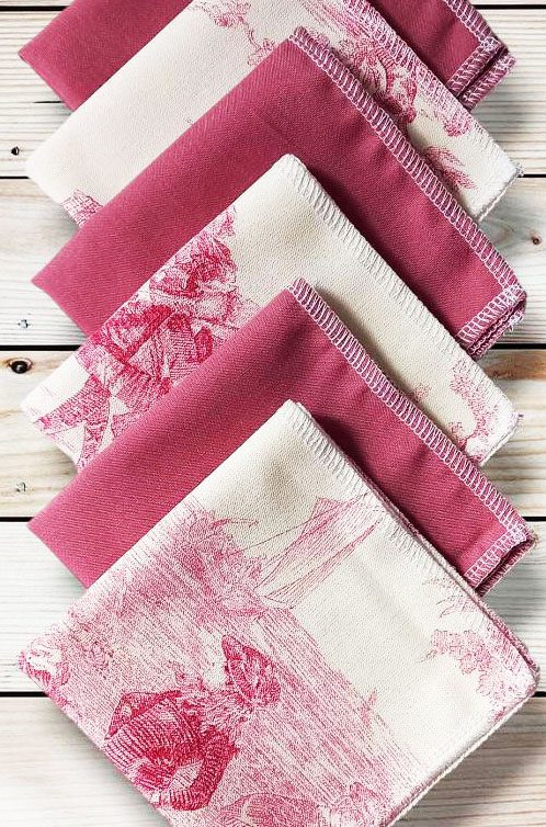 Lot 6 grands mouchoirs en coton lavables et réutilisables - TOILE DE JOUY (25 x 25 cm) Mouchoir alternatif et durable - Hanckies