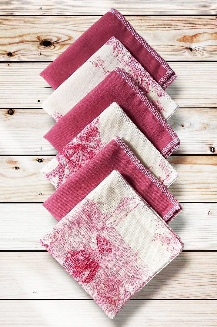 Lot 6 grands mouchoirs en coton lavables et réutilisables - TOILE DE JOUY (25 x 25 cm) Mouchoir alternatif et durable - Hanckies