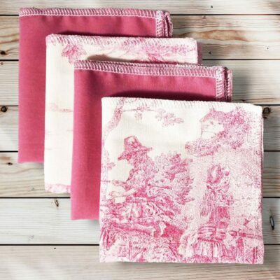 Lot 4 grands mouchoirs en coton lavables et réutilisables - TOILE DE JOUY (25 x 25 cm) Mouchoir alternatif et durable - Hanckies