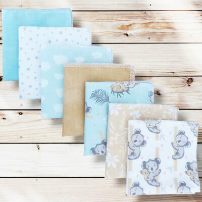 Lot 7 mouchoirs en coton lavables et réutilisables pour enfant KOALA (22 x 22 cm) Mouchoir alternatif et durable - Hanckies