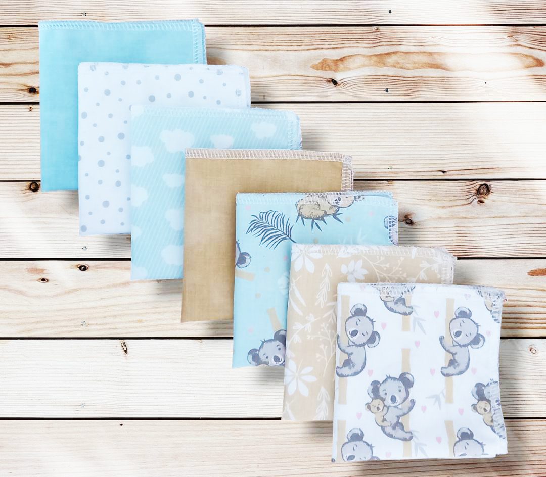 Lot 7 mouchoirs en coton lavables et réutilisables pour enfant KOALA (22 x 22 cm) Mouchoir alternatif et durable - Hanckies