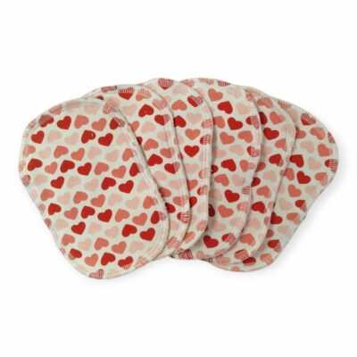 lot de 6 lingettes lavables cœurs sur blanc