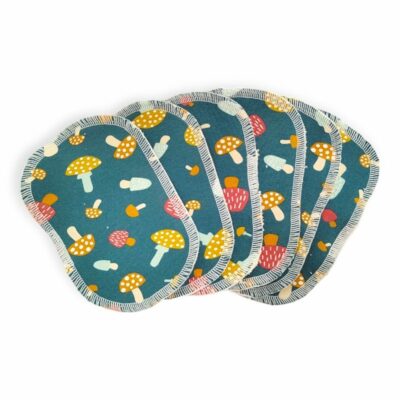 lot de 6 lingettes lavables champignons sur vert