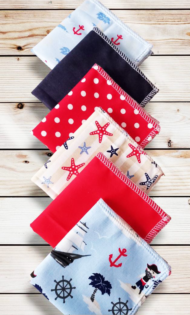 Lot 6 mouchoirs en coton lavables et réutilisables pour enfant PIRATES (20 x 20 cm) Mouchoir alternatif et durable - Hanckies