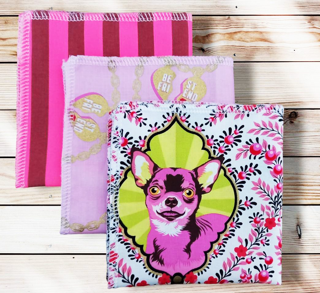 Lot 3 grands mouchoirs en coton lavables et réutilisables BESTIES (25 x 25 cm) Mouchoir alternatif et durable - Hanckies
