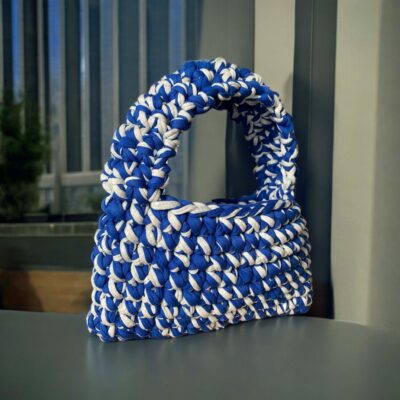Sac en crochet gris/bleu