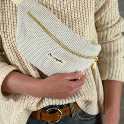 Sac banane en velours cotelé - beige fait main