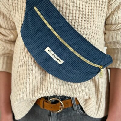 Sac banane en velours cotelé - bleue foncée