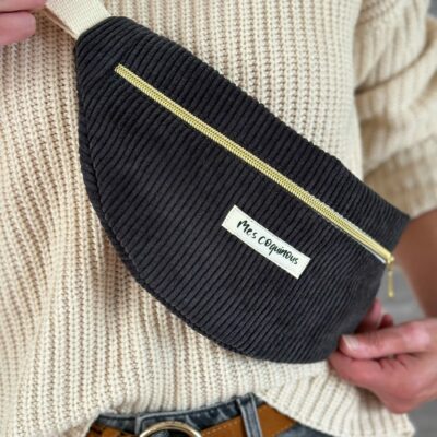 Sac banane en velours cotelé - noire fait main