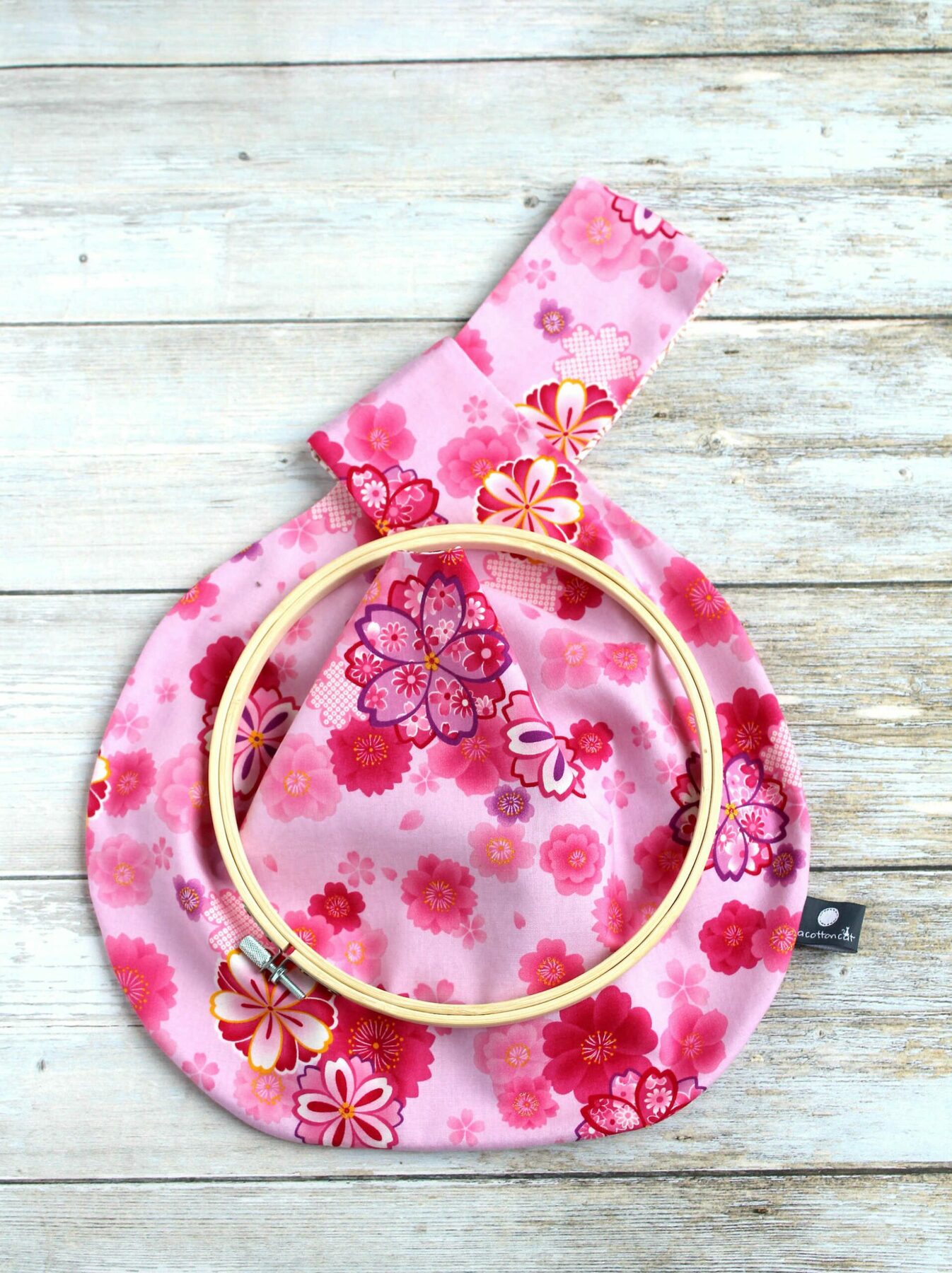 Sac japonais à noeud, sac à projets, knot bag tissu fleurs – Image 3