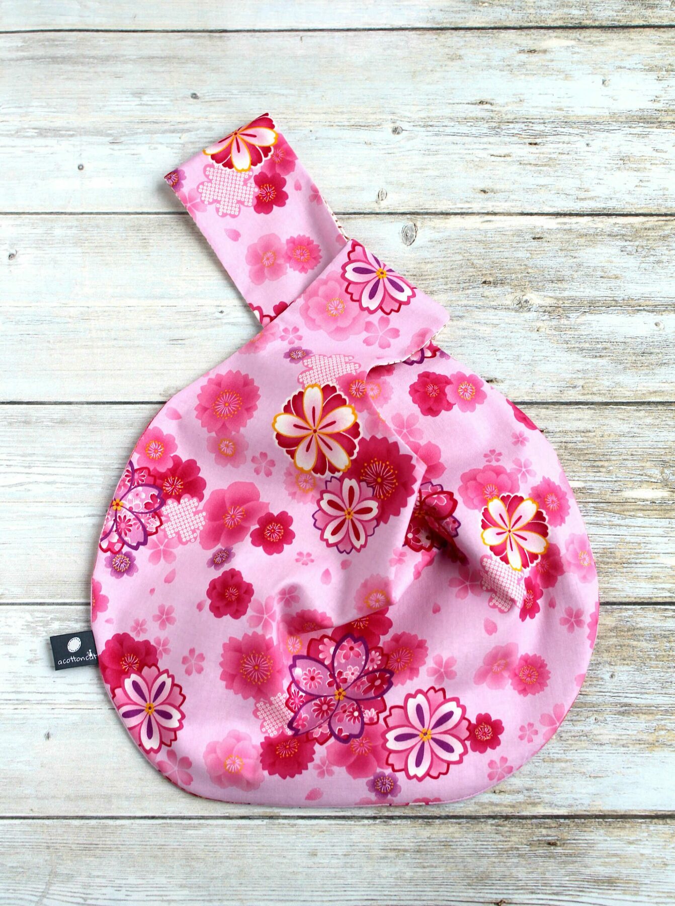 Sac japonais à noeud, sac à projets, knot bag tissu fleurs – Image 4