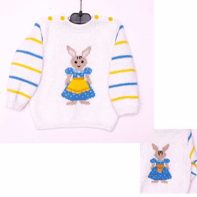 Pull tricot bébé, fait main, avec un lapin personnalisé, taille 1 an