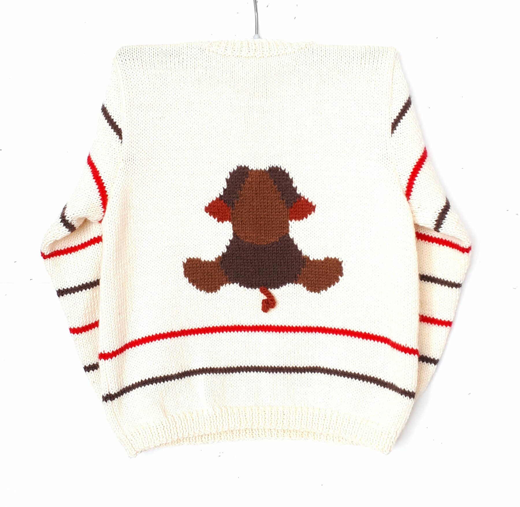 Pull enfant tricot, fait main, avec un chien taille 4 ans – Image 3