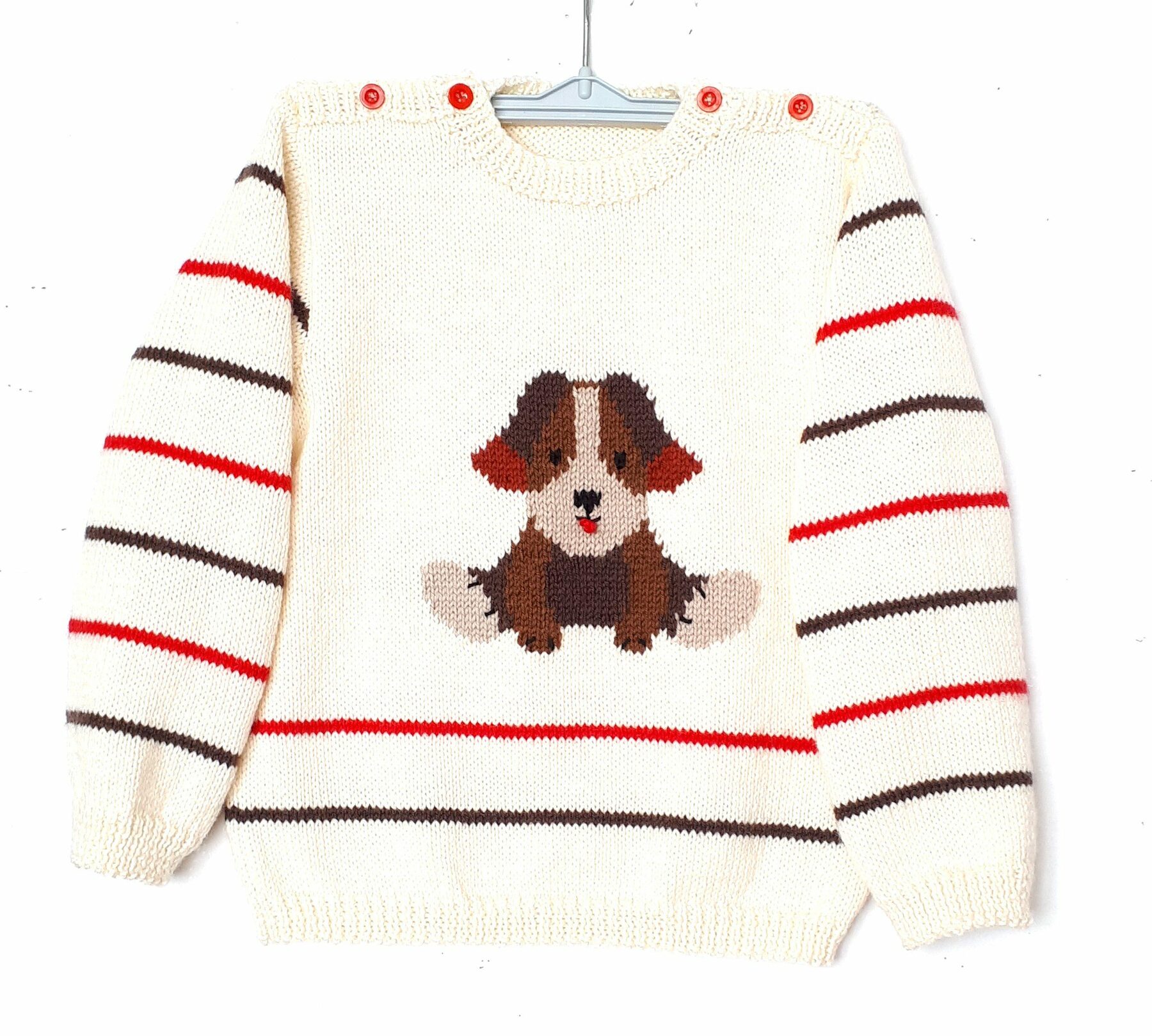 Pull enfant tricot, fait main, avec un chien taille 4 ans – Image 2