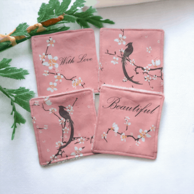 Lot de 4 Lingettes Démaquillantes Lavables - Motif Love Rose
