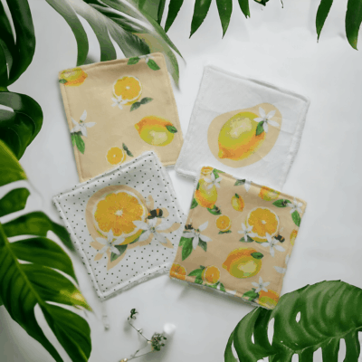 Lot de 4 lingettes démaquillantes lavables en bambou motif limonade
