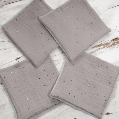 Lot de 4 Lingettes Démaquillantes Lavables et Lingettes pour Bébé - Éponge de Bambou et Double Gaze de Coton, 12x12 cm, Fait Main