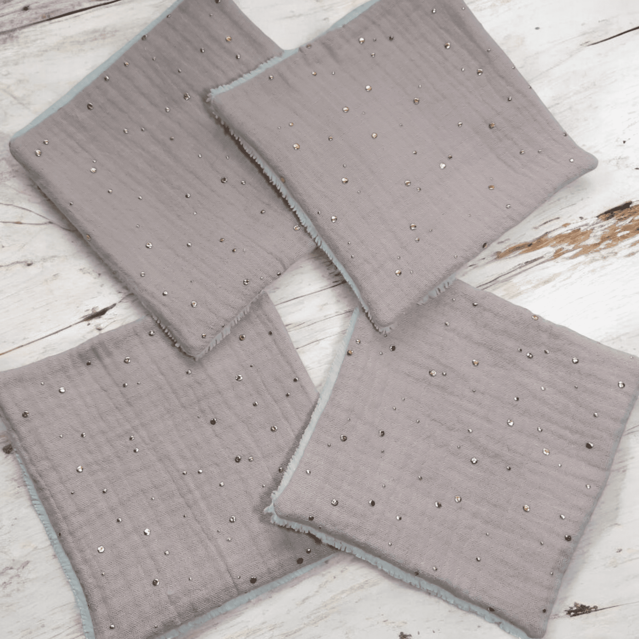 Lot de 4 Lingettes Démaquillantes Lavables et Lingettes pour Bébé - Éponge de Bambou et Double Gaze de Coton, 12x12 cm, Fait Main