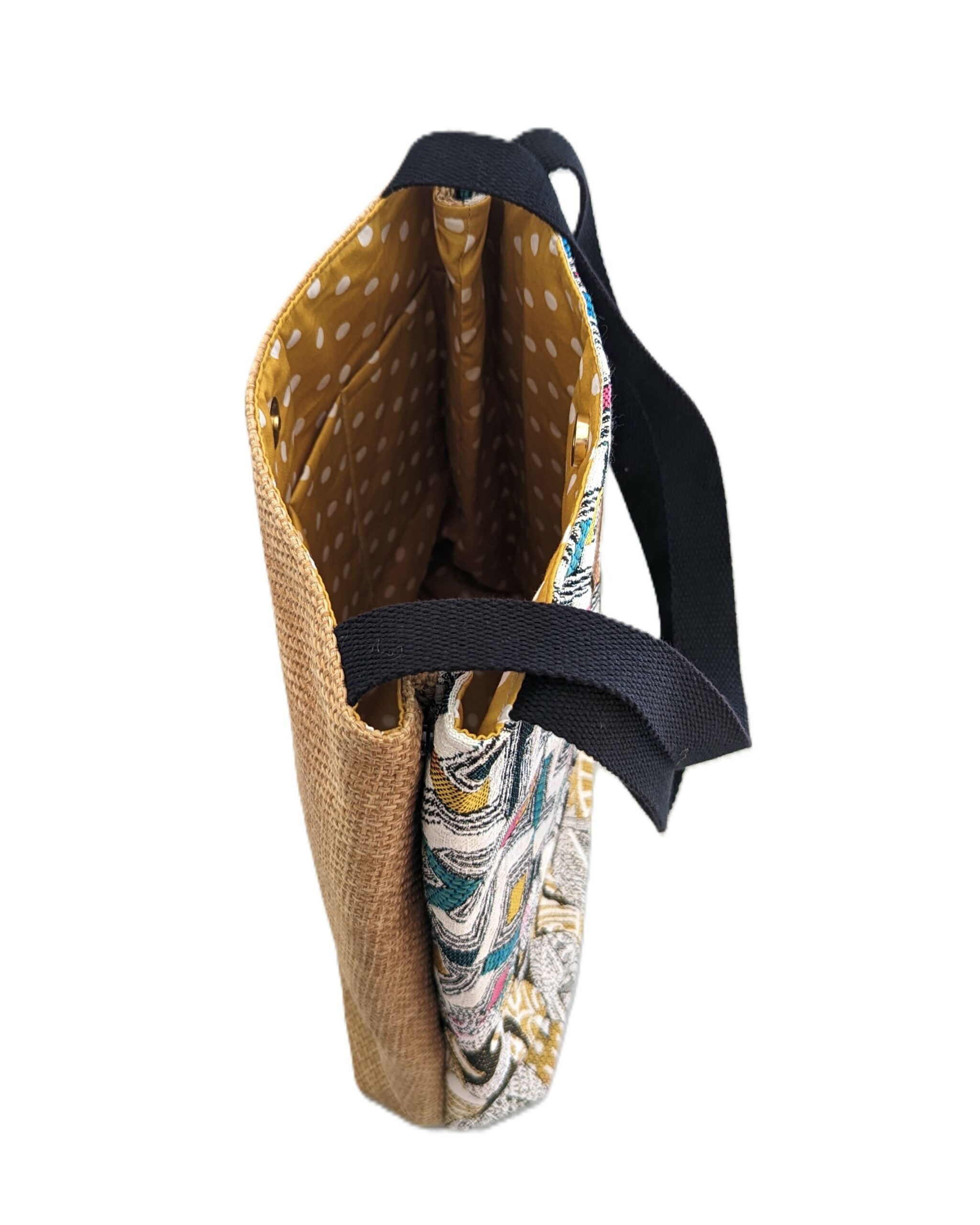 Tote Bag Fait Main — Jacquard Ethnique & Sisal Jaune Moutarde | Modulable – Image 6