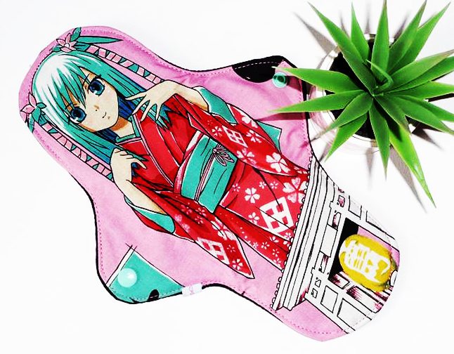 Serviette hygiénique lavable MANGA (L : Flux moyen à fort) - Zéro déchet - shl - serviette périodique ado fille - femme